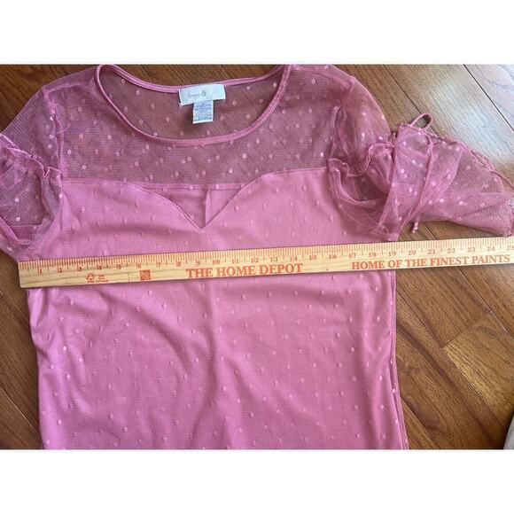 Emma & Olive Swiss Dot Mesh Overlay Top Sweetheart Neck Bell Sleeve Pink size XL - Picture 6 of 11